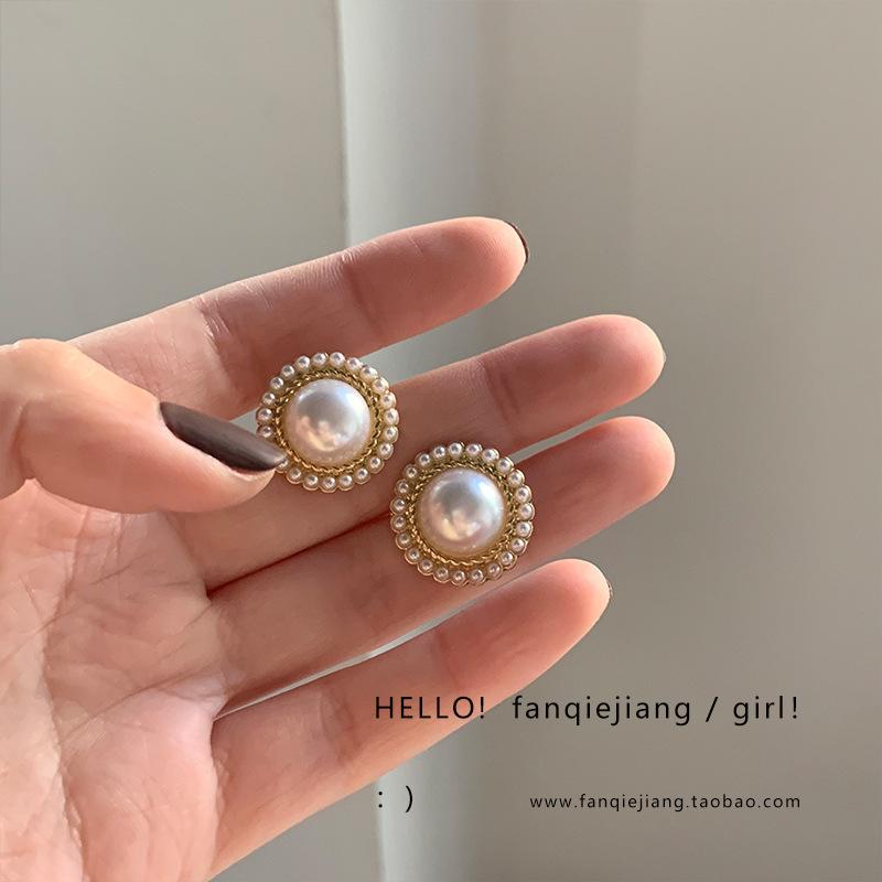 111 Silver Needle Retro Court Fengshui Drop Pearl Earrings Elegant Literary Temperament Earrings Women's Simple Versatile Earrings