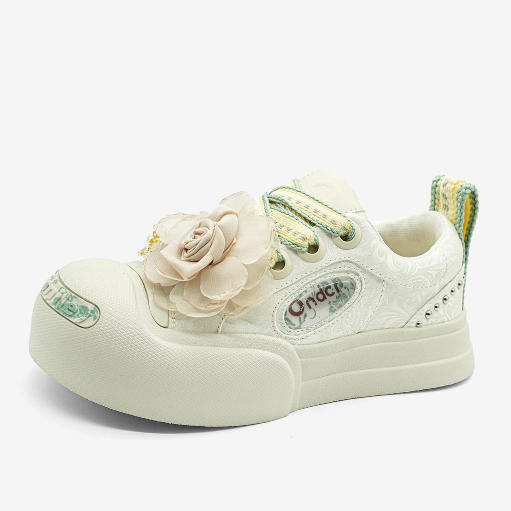 Ouder smiler silk open smile canvas shoes women's low-top round head casual shoes thick-soled heightening big head shoes