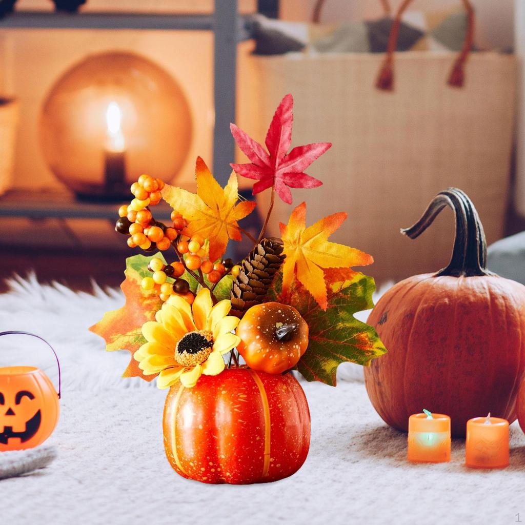 Autumn Pumpkin Sturdy Table Centerpiece Thanksgiving Artificial for Mantel, Fireplace, Desk,