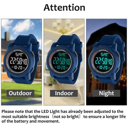 Men's Digital Watch with LED Display, Large Face, Military 5 ATM Waterproof, Calendar, Sports Stopwatch, Backlight, Countdown, Luminous Alarm Clock, C