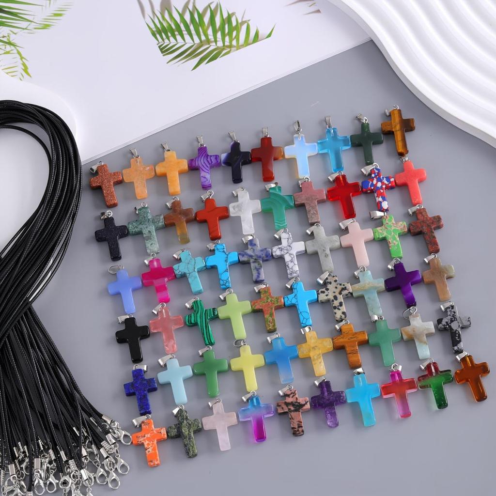 Natürlicher Edelstein Kreuz Anhänger Halskette, 18x25mm Kristallachat, DIY Schmuck Zubehör