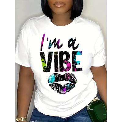 T-shirt Grafica Donna Sono Una Vibe Stampa Labbra Girocollo Manica Corta Trendy Casual Top Autunnale