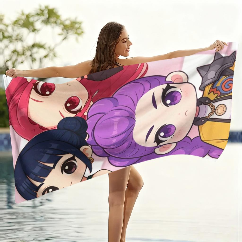 Beach Towel Chibi-style Girl Group Printed Towel Large Quick Dry Sand Free Beach Blanket for Adults Women Men Suit for Fitness