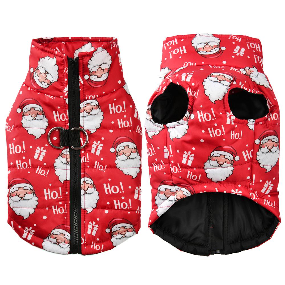Warm Pet Jacket for Winter Christmas Dog Coat with D-ring Cute Santa Claus Print Pets Costume for Small Medium Dogs Schnauzer