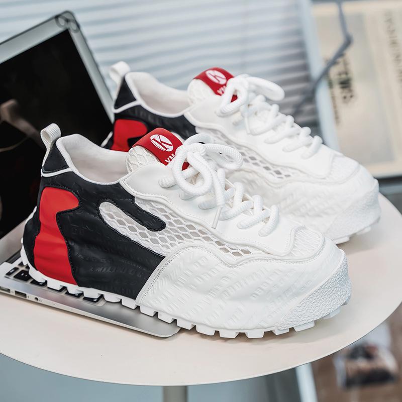 

2025 модная брендовая мужская обувь модная брендовая мужская летняя сетчатая толстая подошва увеличивающая рост обувь для папы дизайн нишевая спортивная и любительская обувь 39 белый