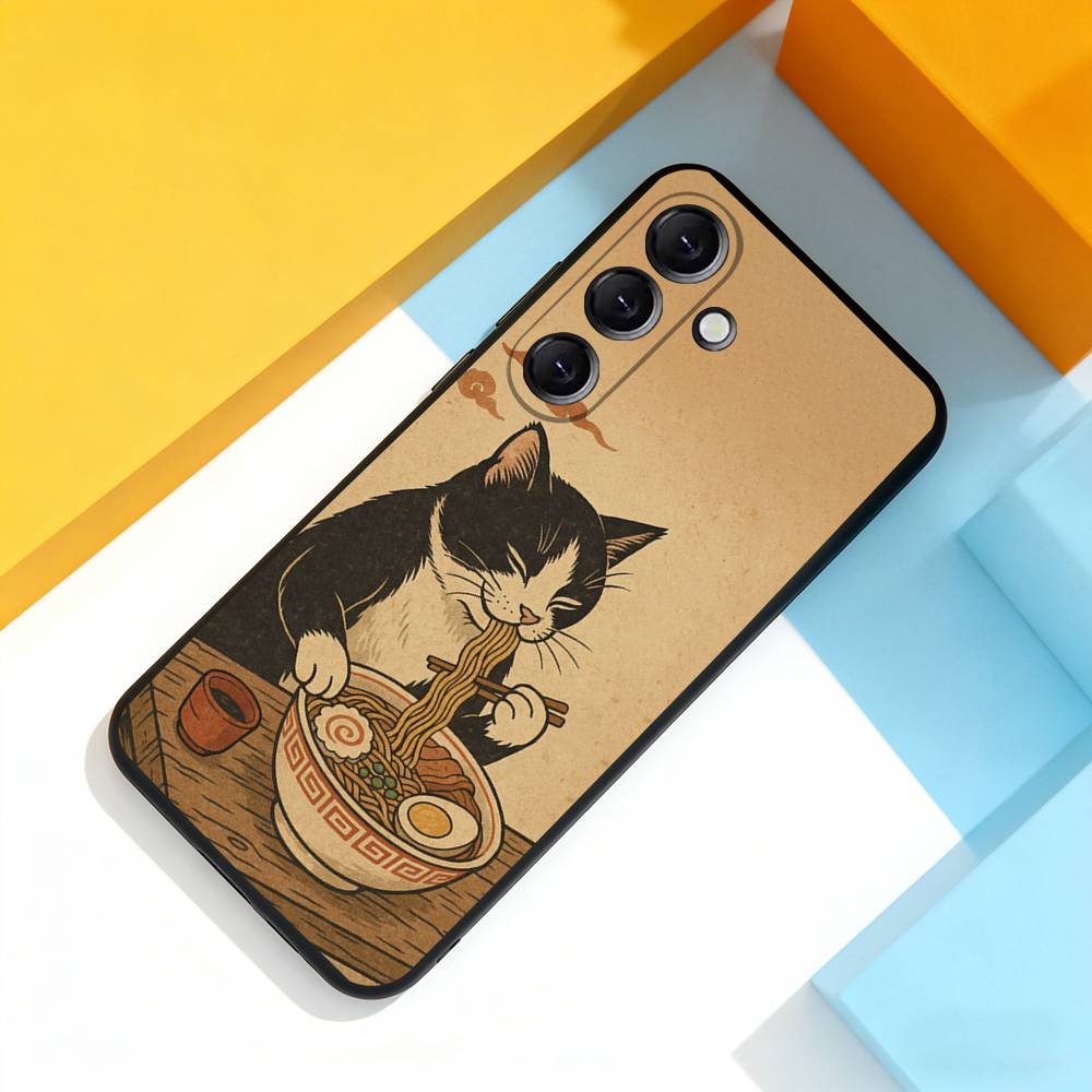 J-Japan Style Ukiyo-e Cool Phone Case For Samsung Galaxy A 73,72,51,53,52,71,22,5G,Note,J7,8,9 Soft Black Cover