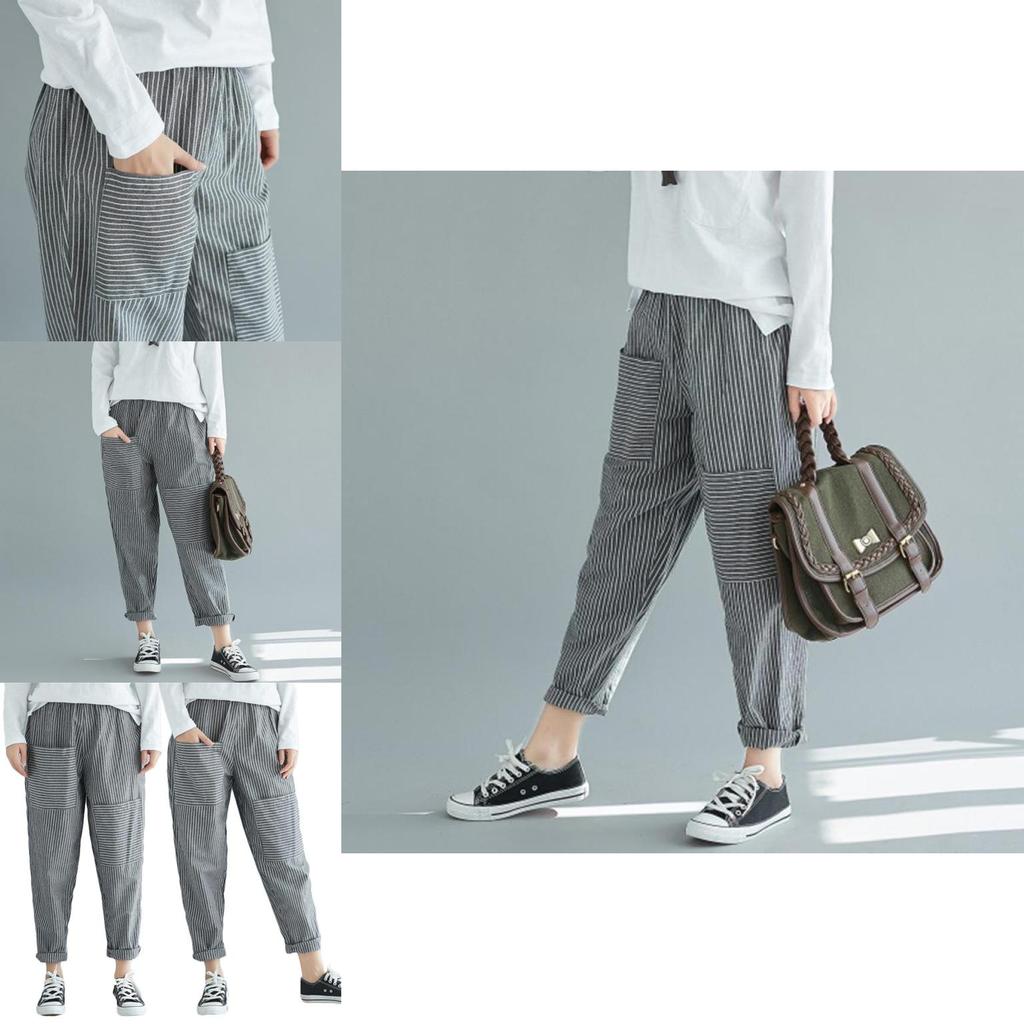 Women's Plus Size Harem Pants With Stylish Stripes And Comfortable Casual Fit