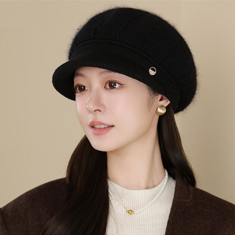 Middle-Aged and Elderly Thick Rabbit Fur Duck Tongue Beret Outdoor Windproof Mother Warm Knitted Cap