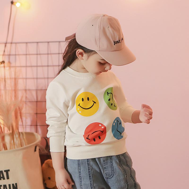Spring Girls' Sweater Cute Smiley Face Pattern Casual Children Top