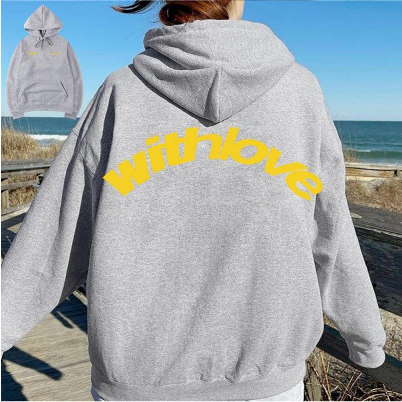 Eurasian Size Fleece Sweater Loose Letter Casual Fashion Sports Hooded Sweater Jumper