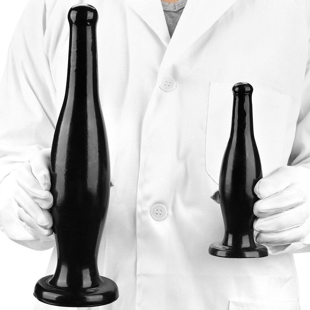 Black Bottle Shape Anal Plug with Sucker Anal Dilator Adult Sex Toy Masturbator Fisting Big Dick Realistic Dildo PVC BDSM