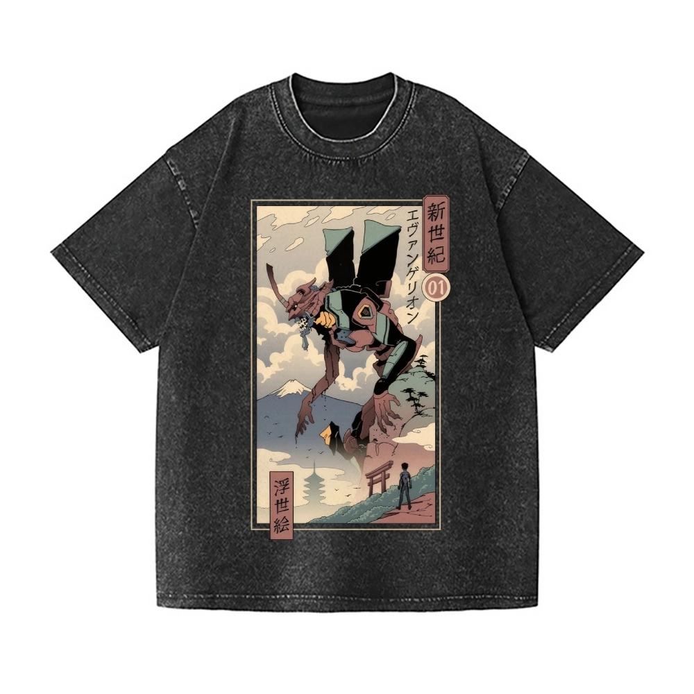 

Футболка с принтом Neon Genesis Evangelion, винтажная стирка, японский дизайн, высококачественная уличная одежда, подходит как для мужчин S