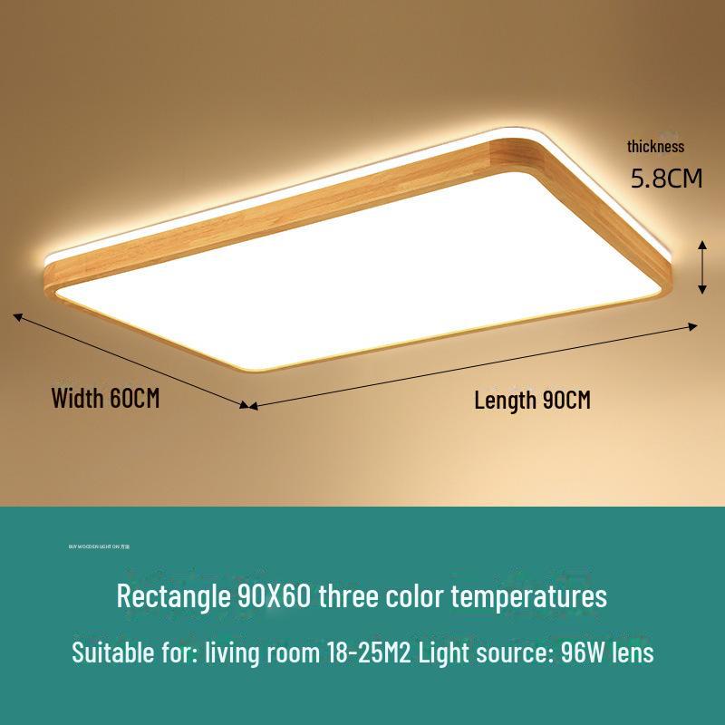 Nordic Modern Wooden Ceiling Lamp - Full Spectrum, Smart Rectangular Light for Living Room, Bedroom or Study