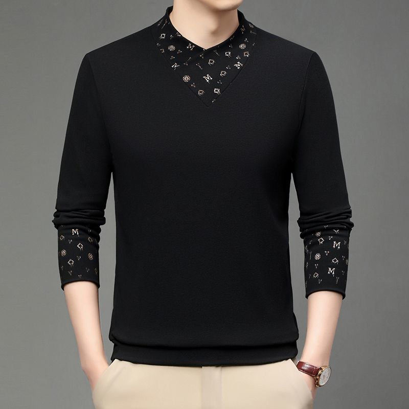 

Dev V-Neck Warm Bottoming Shirt With Thin Skin-Friendly Elastic Printed T-Shirt 3XL чёрный