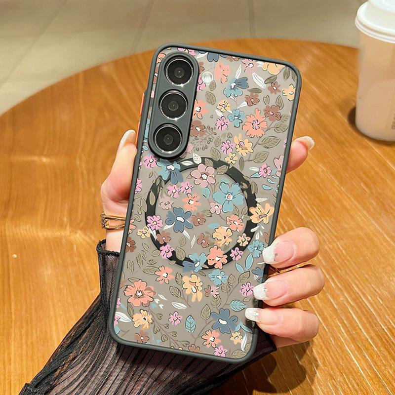 Magnetic For Magsafe Case For Samsung Galaxy S26 Ultra S25 S24 Plus S23 S22 S21 FE Vintage Floral Pattern Matte Cover