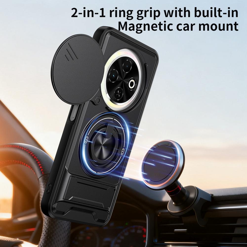 KEYSION Magnetic Phone Case for TECNO Spark 30C 4G Slide Camera Protection Upright Kickstand Shockproof Back Cover for Spark 30C