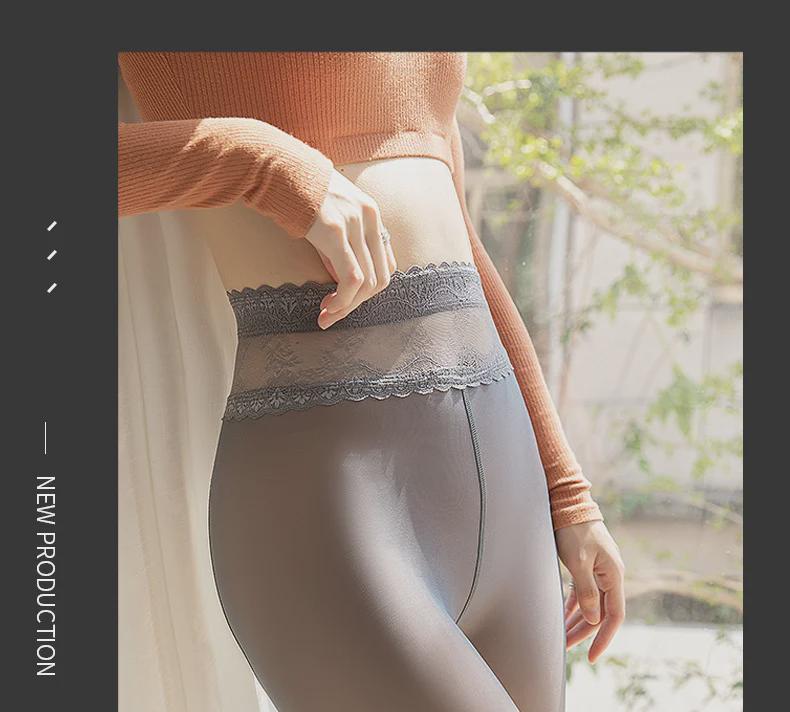 High Waist Gray Lace Pantyhose - Sheer, Waist-Supportive Leggings for Spring, Autumn, and Winter