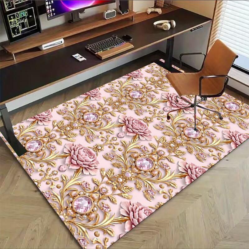 1PC Floral Ornament Diamonds Extra Large Non Slip Floor carpet, Office, family, bedroom Large Area Rug Indoor Rugs, Vibrant Colors