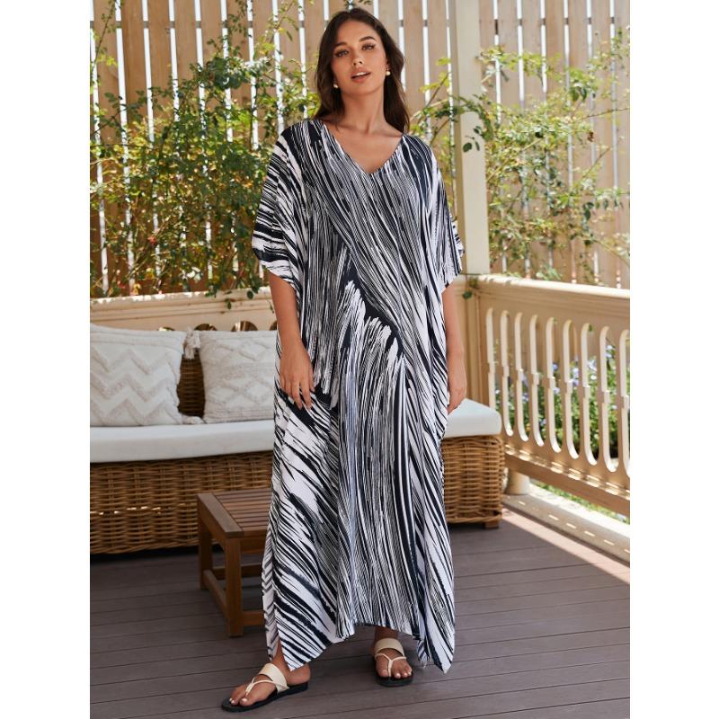Summer Women's Dress Plus Size Printed Beach Cover-up Loose Holiday Sunscreen Bikini Cover-ups