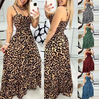Europäischen und Amerikanischen Sommer Neue Leopard Print V-ausschnitt Kleid Sexy Mode Strap Hohe Taille Kleid