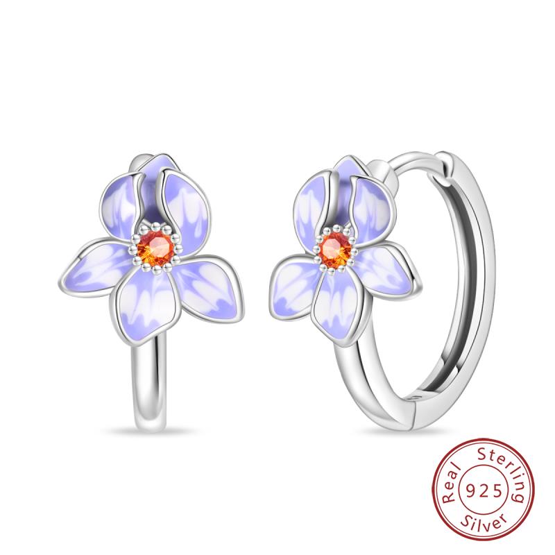Hot 925 Sterling Silver Earrings Charm Simple Shining Lotus Zircon Wedding Women Jewelry Gift