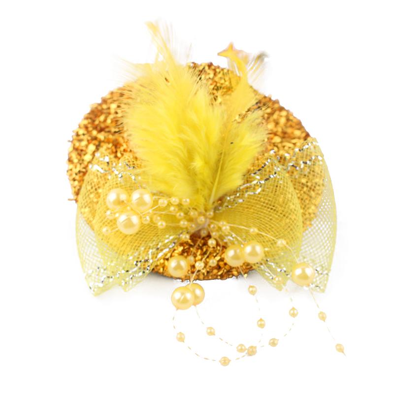 1Pc Headwear Hair Accessories Fascinator Hat Feather Flower Girl Pearl Beaded Decor Hair Clips Children's