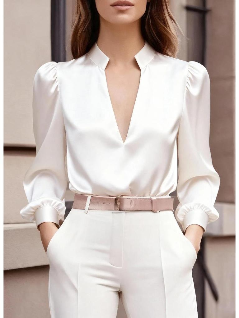 Spring/Autumn 2025 Slim Fit Satin Long Sleeve Top for Women