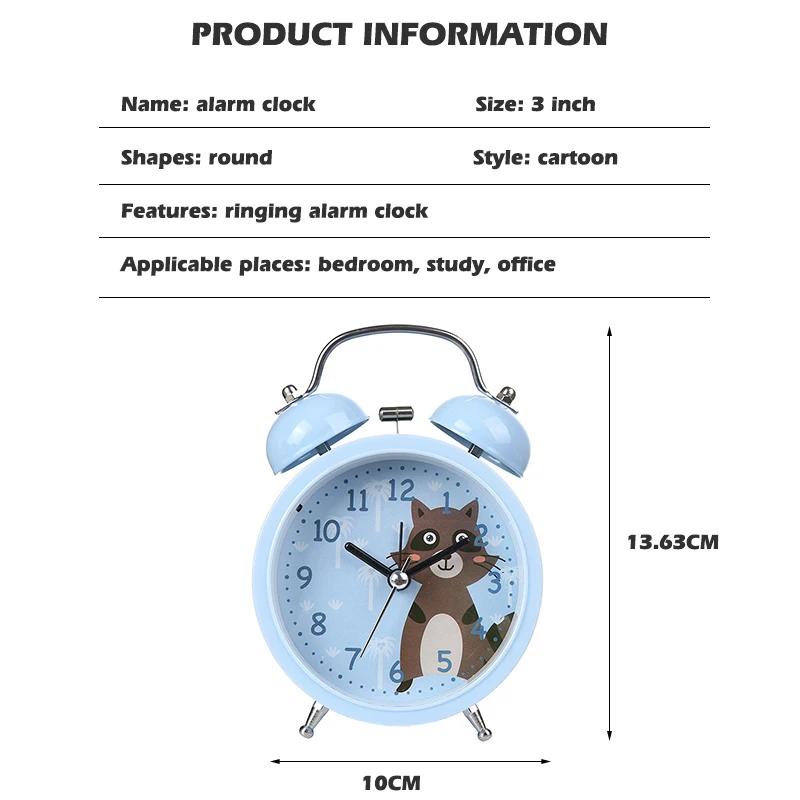Desene animate ceas deșteptător dormitor noptieră clopot metalic mic ceas deșteptător copii model animal minunat cu ceas deșteptător cu lumină de noapte