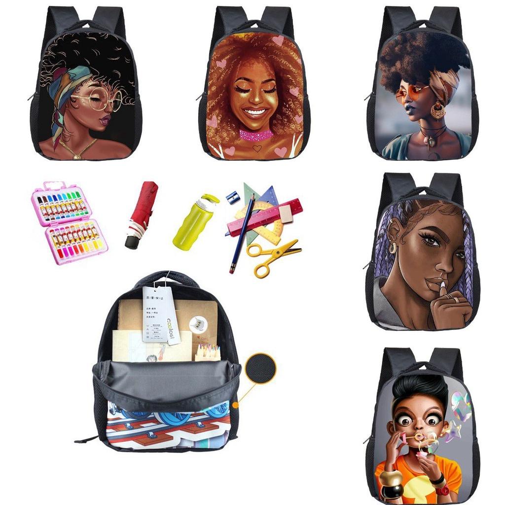 Afro African Beauty Black Princess School Backpack With Smooth Zipper And Adjustable Straps