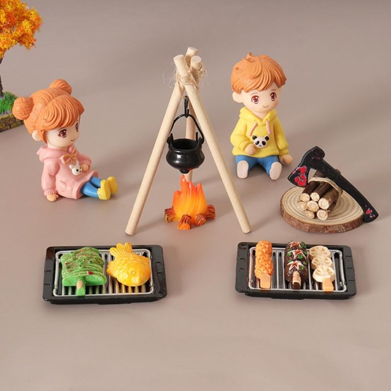 1/12 Miniature Camping Scene Set With Baking Pan For Doll House Outdoor Picnic Scene Accessories And Kids Roleplay Craft