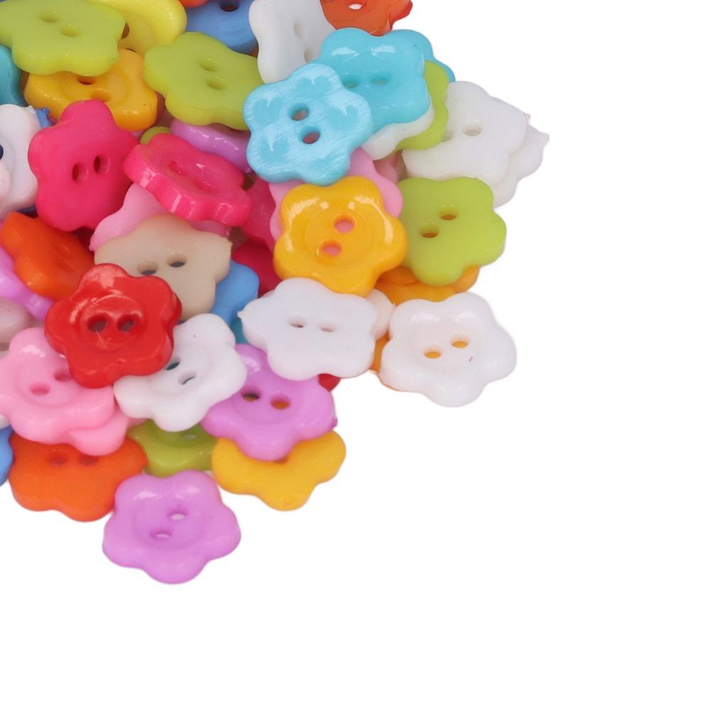 200pcs Colorful Two-Hole Sewing Buttons Two Holes Plastic Buttons Flower Buttons For DIY Crafts