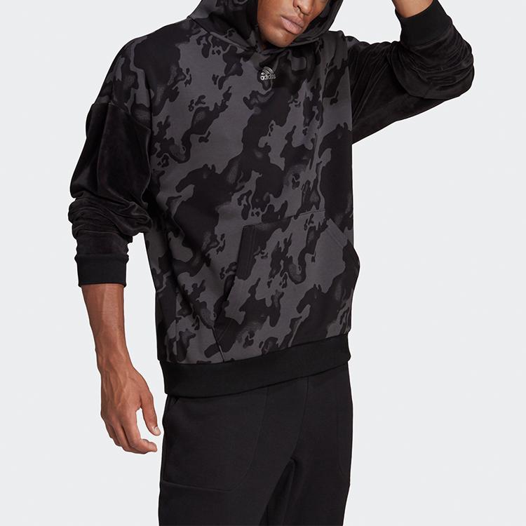 adidas Men's Velour AOP Camo Hoodie Black H25088