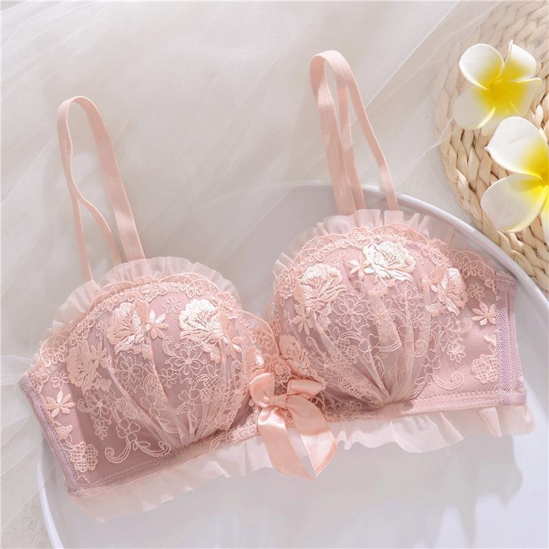 New Bridal Wedding Natal Year Red Underwear Women's Suit Sexy Lace Small Breasts Gathered Without Steel Ring Bra