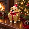 Cute Puppy Figurines Christmas Dog Figurine, Resin Statue in Tree & Gift Ornaments Box Costume, Festive Desktop Mantel Decor, Xmas for