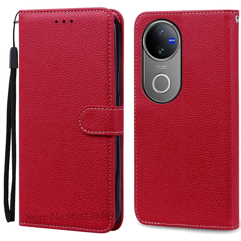 

Для Vivo V50 Чехол Книжка Кожаный Чехол-кошелек Для Vivo V50 5G Чехол Подставка Чехол-книжка для телефона Coque Fundas Shell For Vivo V50 5G темно-красного