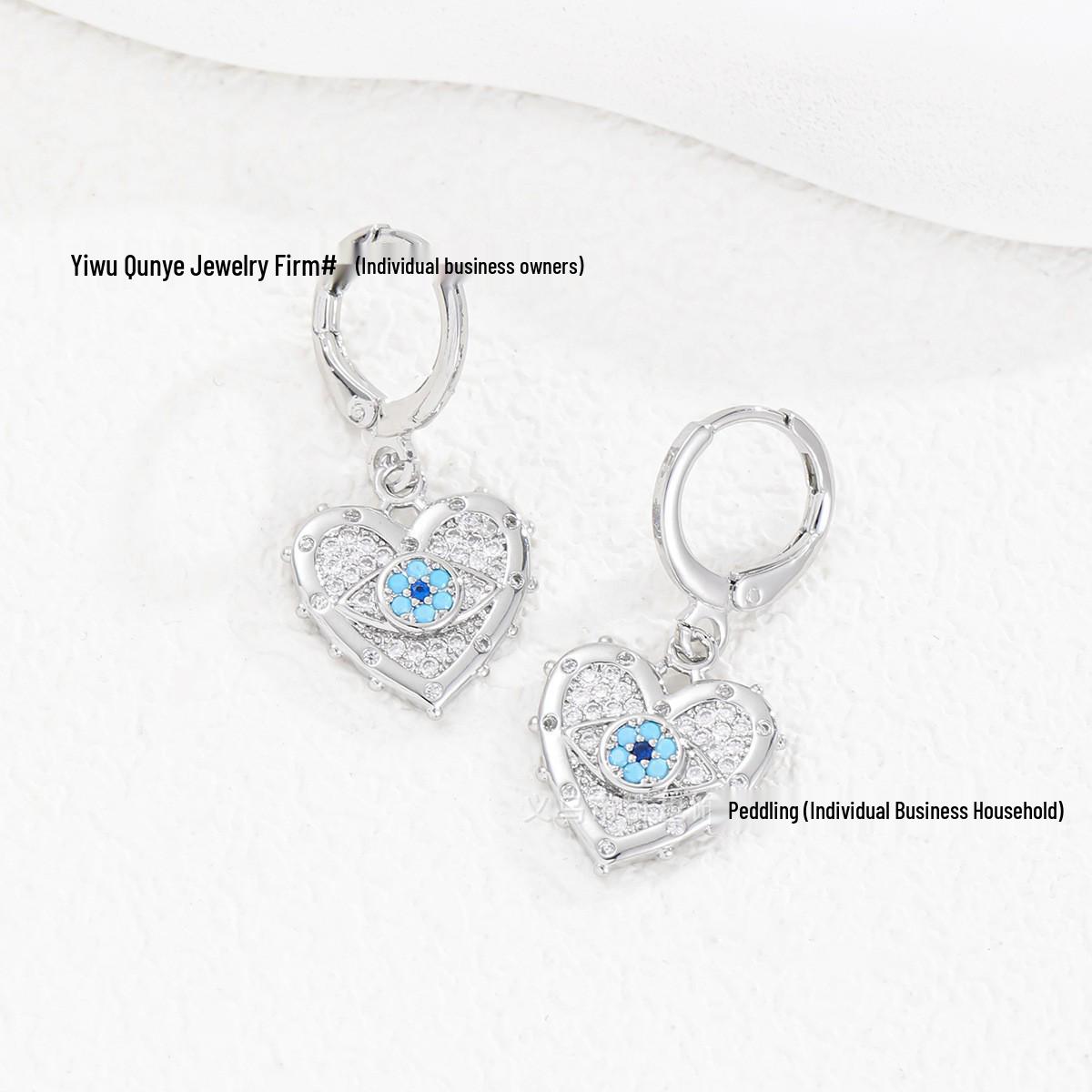 

Модный набор ожерелья и серег с цирконом и подвесками в виде глаза и сердца с золотым покрытием