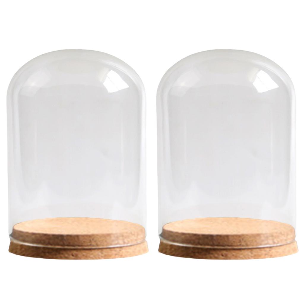 Sada 2 Mini Sklenených Klenbových Zvonov s Korkovou Podstavou Sklenené Zvončeky Nádoba Teráriá Vystavovacie Fľaše na Skladovanie Kvetov Umelecká Expozícia