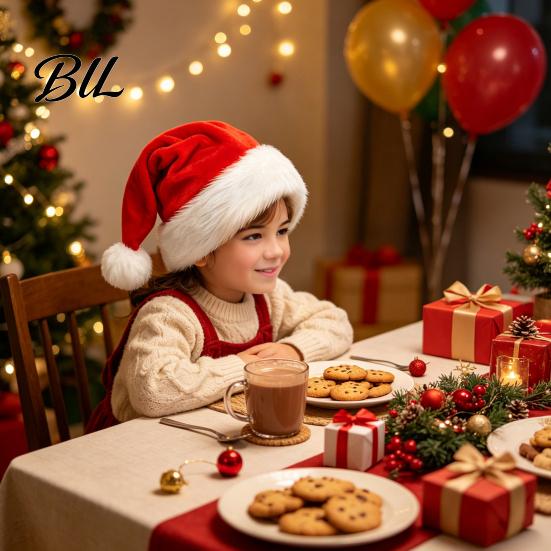 Christmas Party Hats Santa Hat, Flannel Plush Holiday Hat for Adults, Soft Thickened Caps Red White Velvet Cap Parties Thanksgiving And Festive