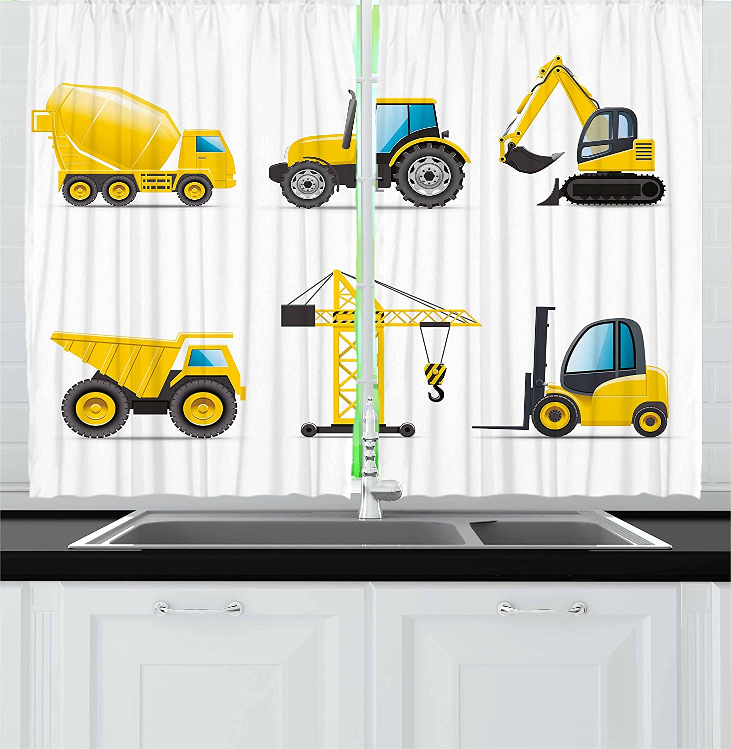 Желтый экскаватор Механическая машина Роскошные шторы для дома Товары для дома Гостиная — фото 14