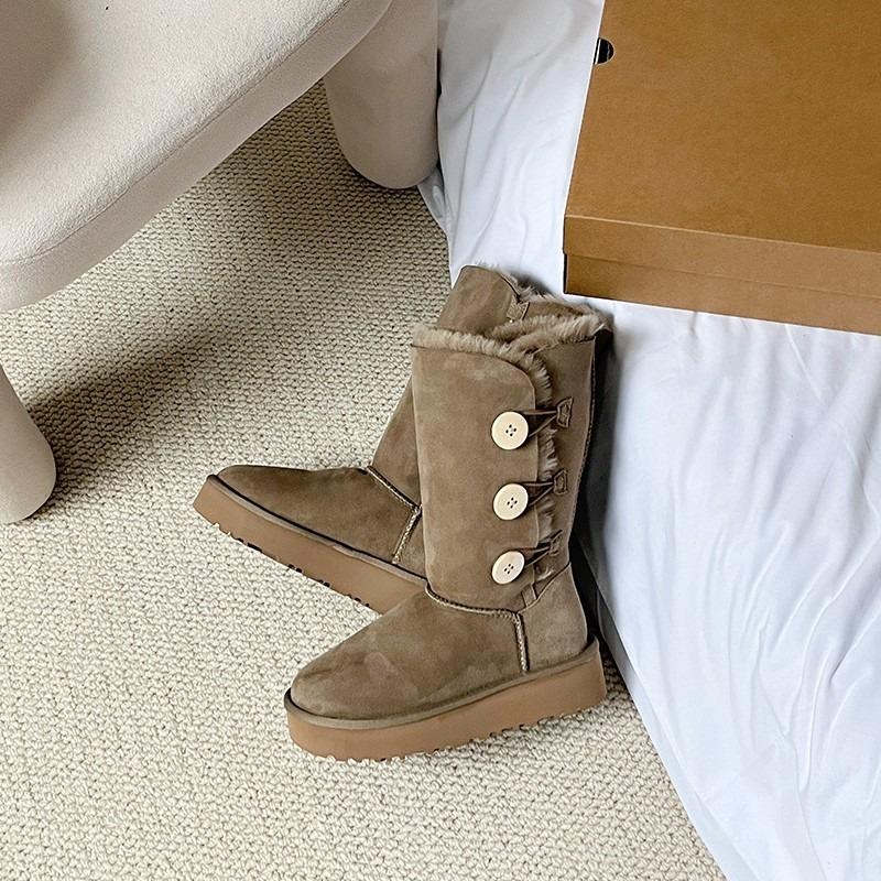 2024 Ladies Shoes Mid-Calf Women's Boots Warm Snow Boots Women Buttons Round Toe Flat with Platform Slip on Outdoor Shoes Female