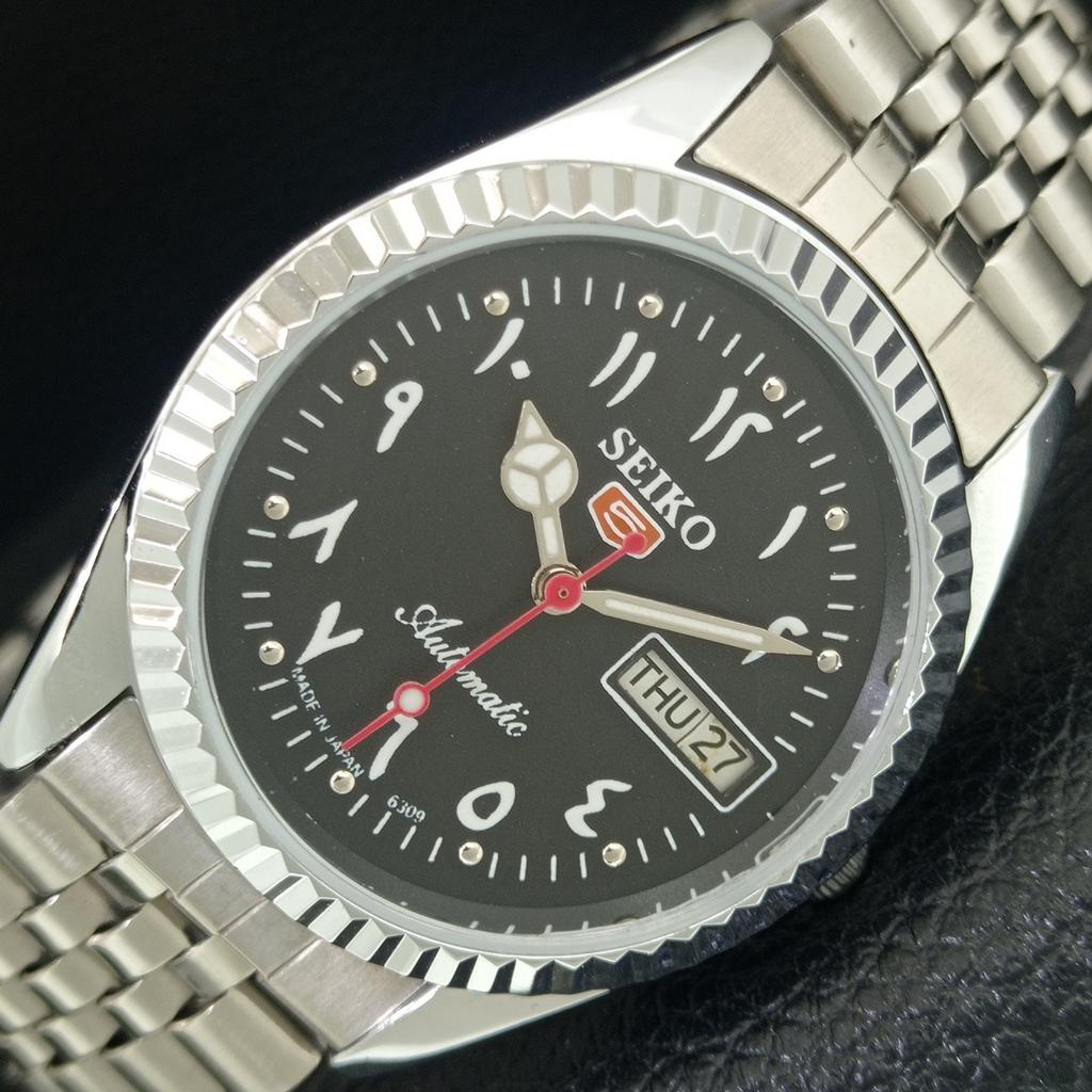 REFURBISHED SEIKO 5 AUTOMATIC 6309A VINTAGE JAPAN MENS BLACK WATCH A442493-4