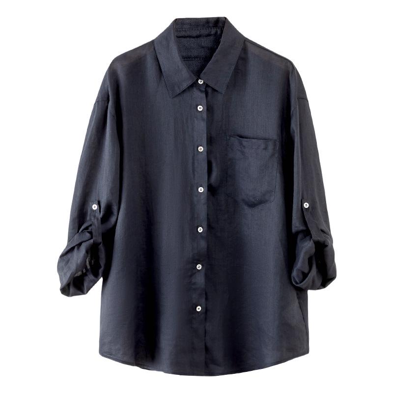 Women s French Navy Linen Sun Protection Cardigan Large темно-синий