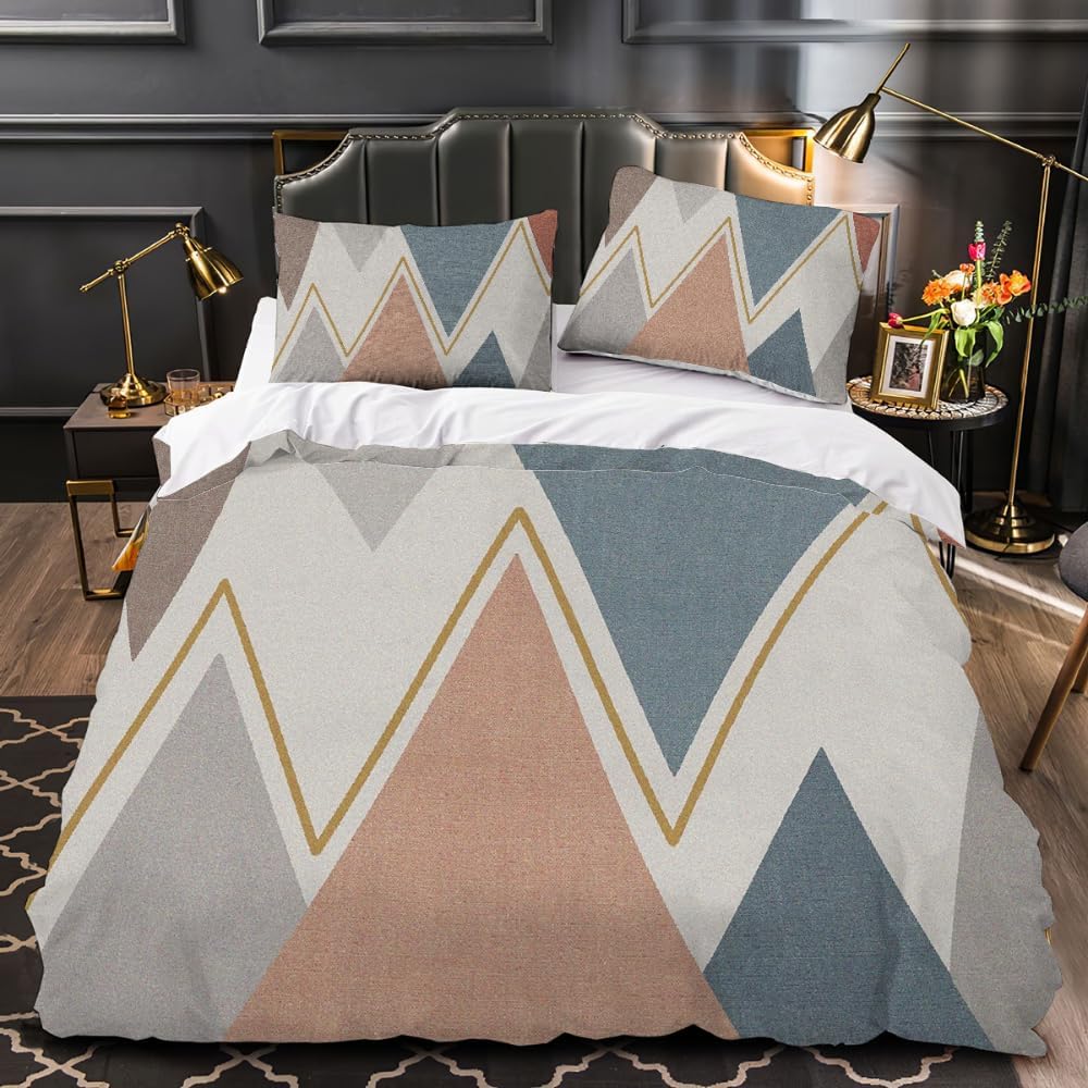 3D Modern Home Geometry Printed Comforter Sets, Queen Size Modern Duvet Cover Set With Pillowcases, Geometry Printed Bedding Set