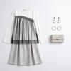 2026 New Spring and Autumn Women's Simple Casual Mesh Patchwork Long Sleeve Round Neck Pullover T-Shirt