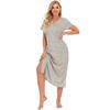 Women's Striped Over The Knee Long Nightdress Short Sleeve Homewear