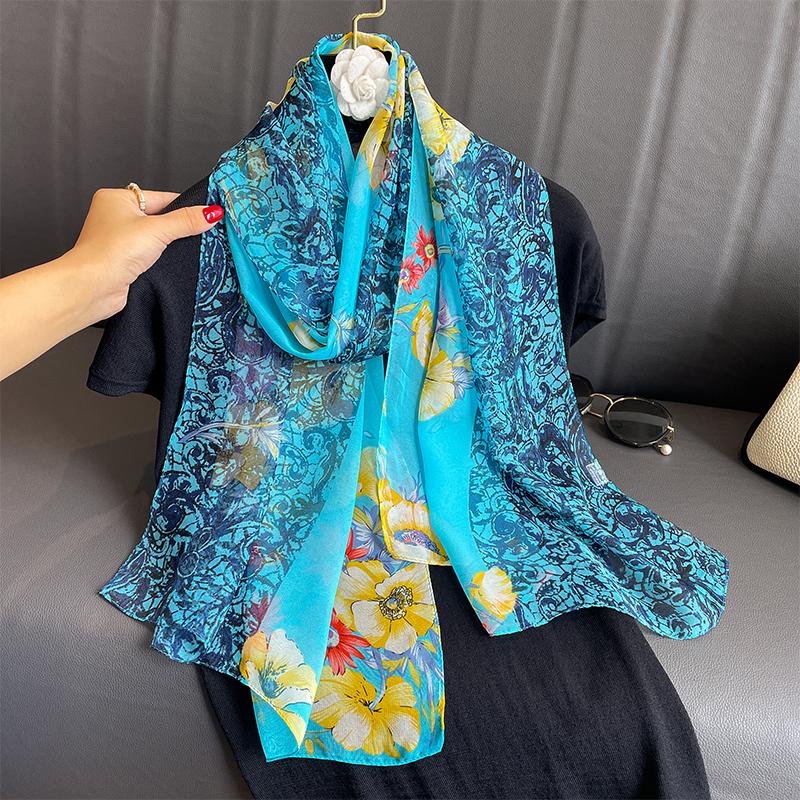 Spring Scarf For Women, Luxury Design, Smooth Silk Scarf, Soft Muslim Headband, Beach Shawl.