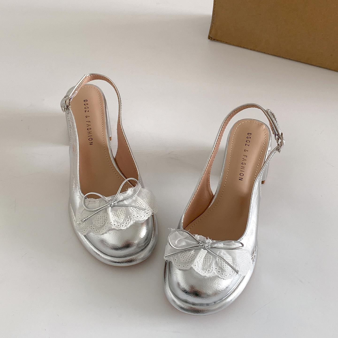 

Популярные ретро черные туфли-сабо на толстом каблуке женские 2025 новые летние юбочные универсальные нескользящие французские сандалии 39 серебряный