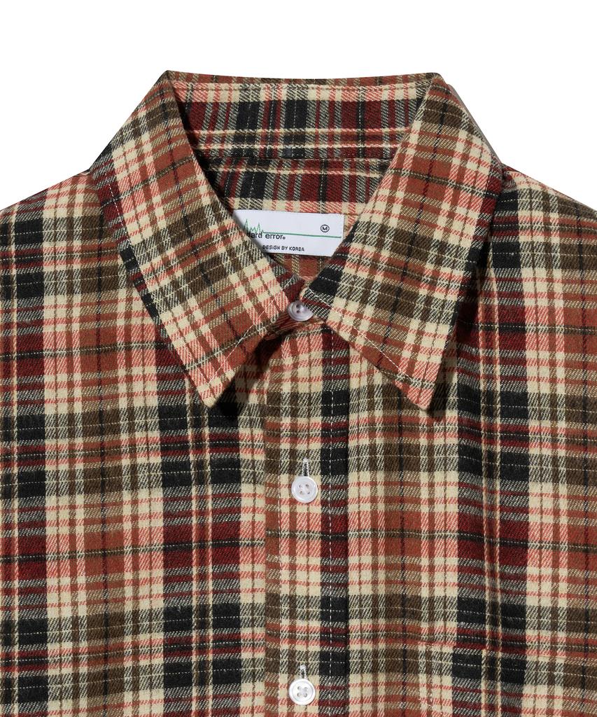 STANDARDERROR 87-Stan134 Soft Misty Oversized Pocket Long Sleeve Check Shirt Red
