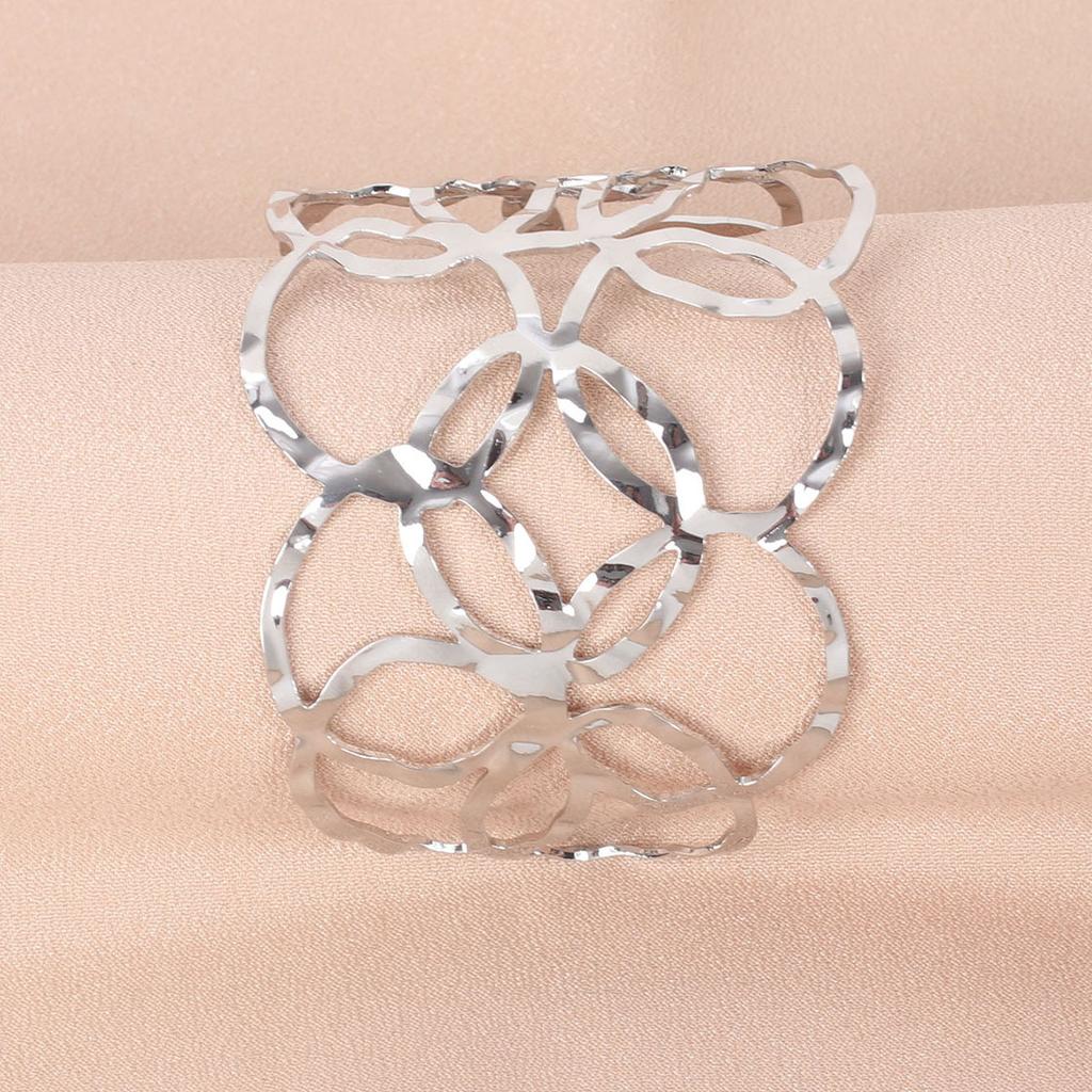 Retro Hollow Minimalist Cool Tone Bangle, Open Pattern Elegant Metal Arm Cuff