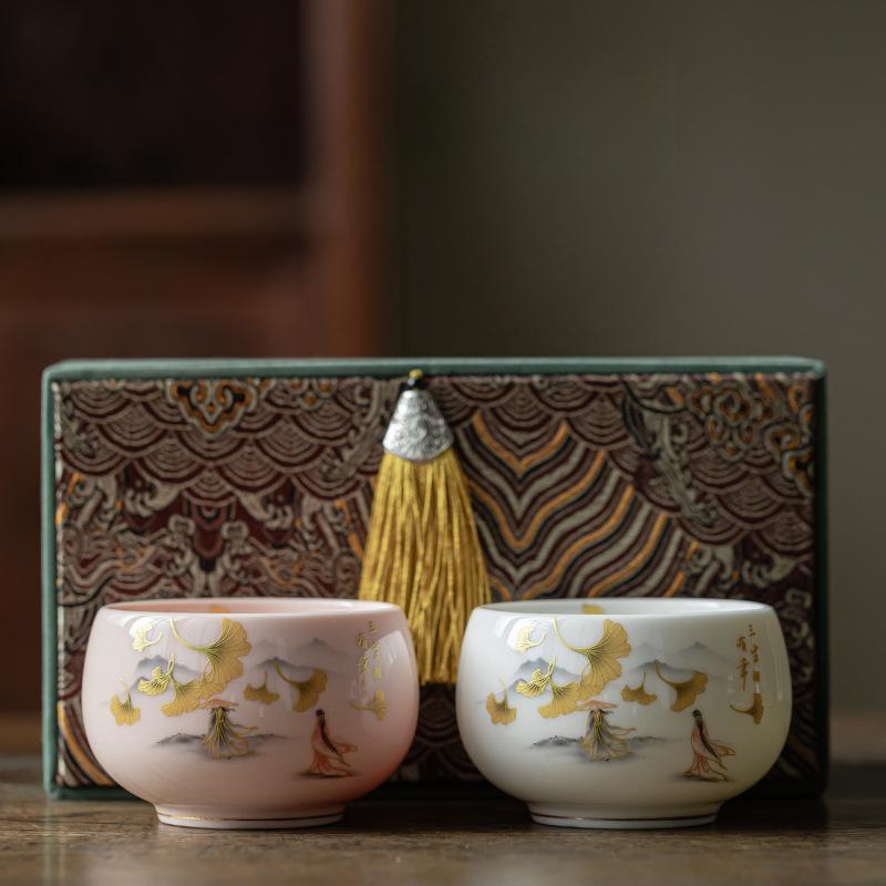 Nefritová čajová miska ze suetu Ručně vyráběné japonské keramické čajové misky Porcelánová ochutnávací čajová souprava pro domácnost Čínské kung-fu čajové nádobí Mistrovské šálky Dárková krabička